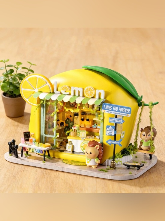 Qijin Other - DIY Miniature Little Hedgehog Lemon Drink Shop w/ LED Cute Lemon Café Craft Kit